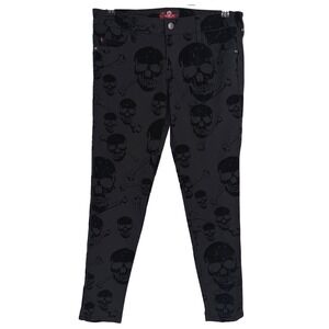 Royal Bones Tripp Skinny Pants Size 7 Black Velvet Skull Crossbones‎ Gothic Punk